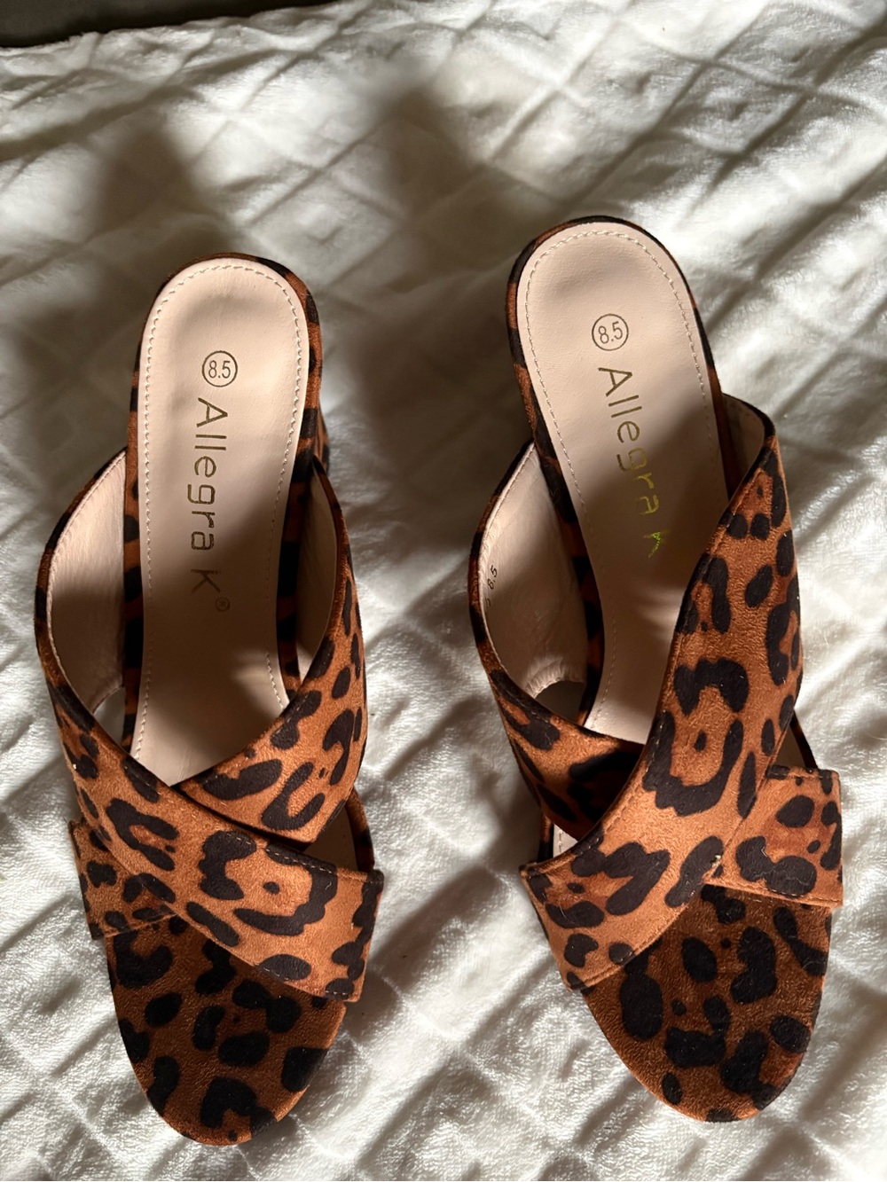 Allegra K Leopard-Print Crossover 3” heel in Brown and Black